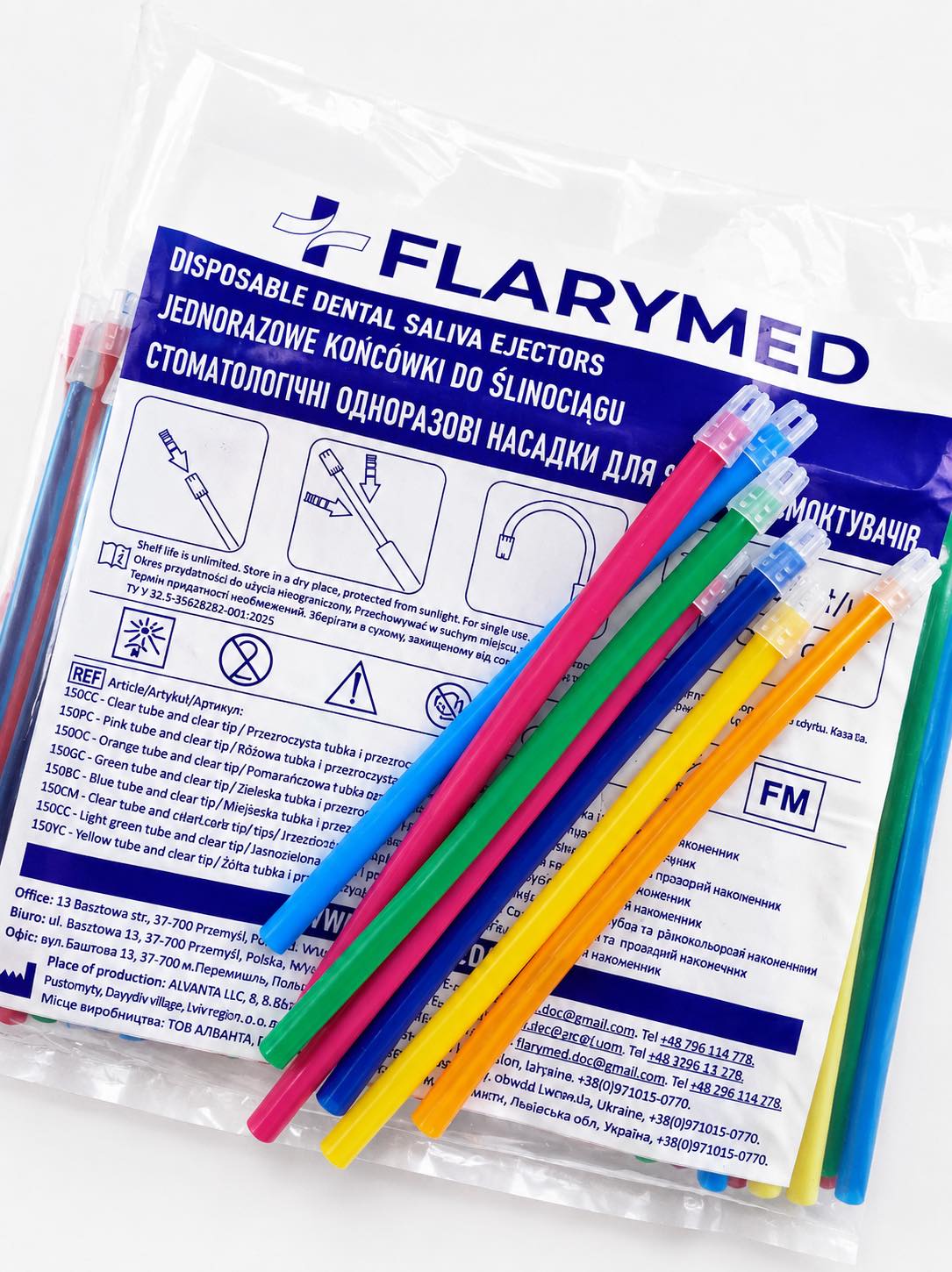 Cлиновідсмоктувачі одноразові ТМ "Flarymed", різнокольорові